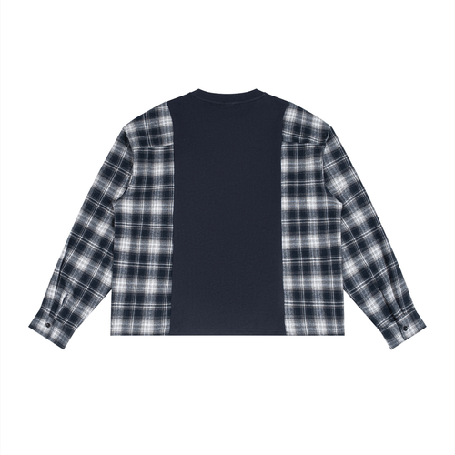 Unisex Plaid Panel Long Sleeve T-Shirt